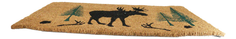 Rustic Western Moose Deer Scenic Pine Forest Coir Fiber Floor Mat Doormat 30X18