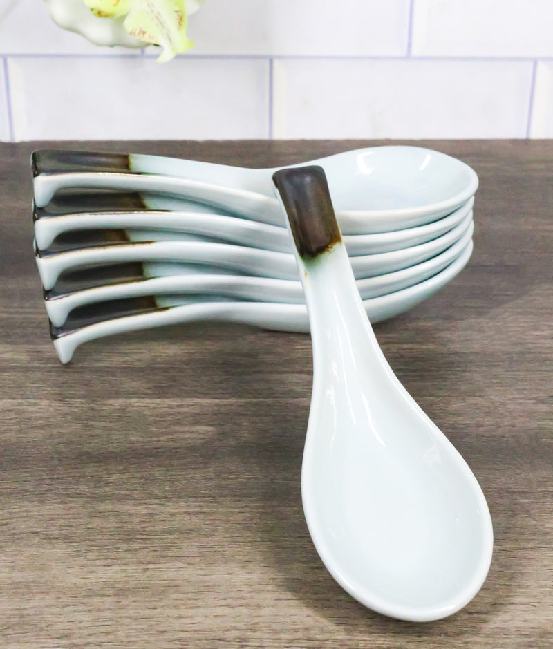 Pack of 6 Seikai Blue Sky Collection Ceramic Asian Soup Spoons With Hook 5.75"L