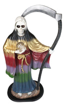 Large 2 Feet Tall Holy Death Santa Muerte Holding Scythe In Rainbow Robe Statue