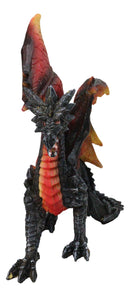 Gothic Guardian Black Spiked Fire Dragon Figurine With Ember Flame Wings