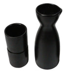 Minimalistic Black Kokuyo Porcelain Japanese Wine Sake Flask With 2 Cups Set