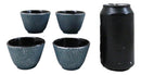 Pack Of 4 Teal Blue With Gold Cast Iron Tetsubin Textured Surface Tea Cups 3oz