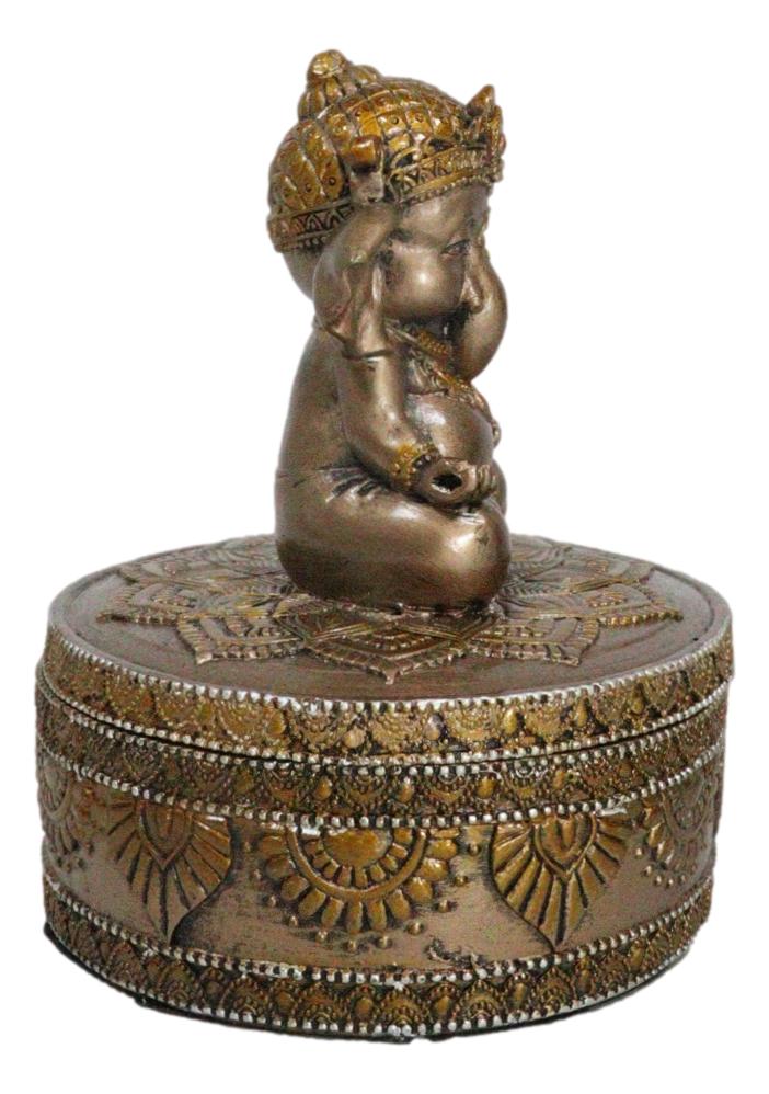 Yoga Ganapati Baby Ganesha In Meditation With Mandala Flower Decor Trinket Box