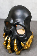 Black Phantom Skull Mask On Gold Skeleton Hand Votive Tea Light Candle Holder