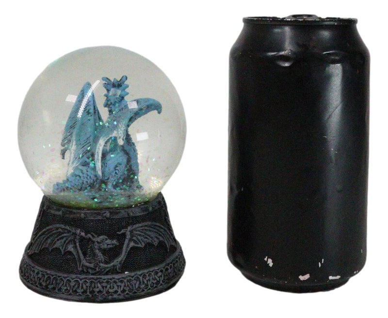 Mythical Quicksilver Blue Dragon Water Globe Figurine With Glitters 4.25"H