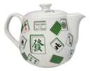 Green And White Iconic Chinese Mahjong Tiles Ceramic Tea Pot 15oz With Strainer