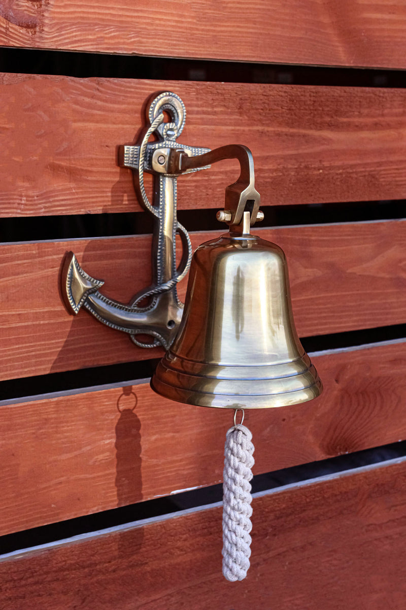 Aluminum Brass Plated Nautical Marine Fouled Anchor Door Wall Dinner Yard Bell