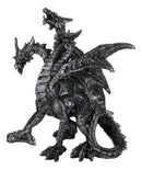 Gothic Silver Three Headed Dragon Hydra Roaring Statue 8" Tall Figurine Decor