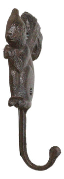 Pack Of 2 Cast Iron Rustic Whimsical Tree Squirrel Chipmunk with Acorn Wall Hook