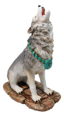 Cries of The Night Howling Gray Wolf with Turquoise Rocks Necklace Figurine 7"H