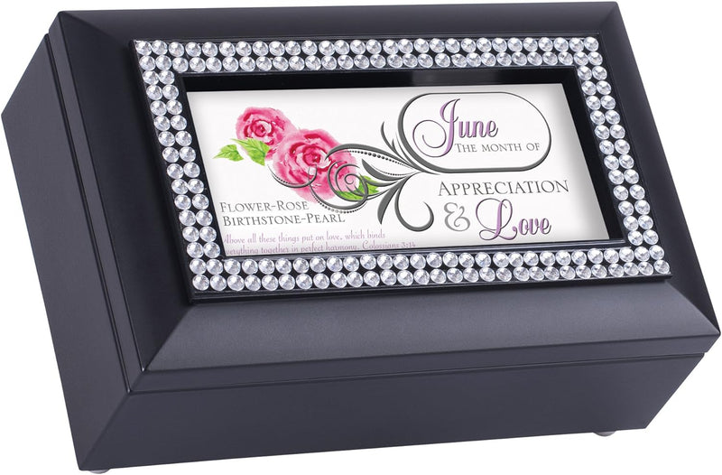 June Month Pearl Birthstone Appreciation And Love Black Musical Trinket Box