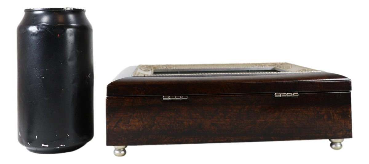 Happy 40th Anniversary Burlwood With Silver Scrollwork Musical Trinket Box