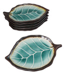 Pack Of 6 Green Crackle Midori Kannyu Ceramic Leaf Shaped Appetizer Salad Plates