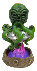 Cthulhu UFO Alien On Spaceship Saucer Moon Crater Backflow Incense Cone Burner