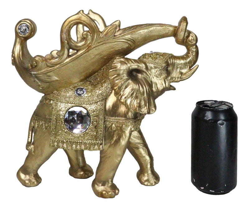 Feng Shui Golden Thai Buddha Elephant With Leaf and White Crystals Wine Holder