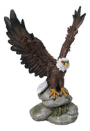 American Bald Eagle with Open Wings On Rock Cliff Statue Figurine 9.75" Tall
