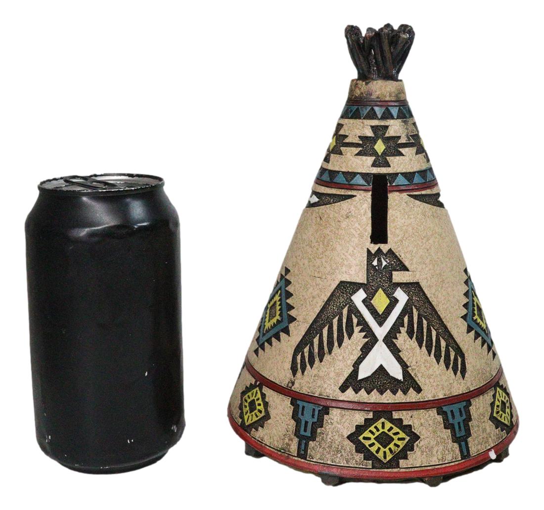 Rustic Southwestern Indian Teepee Hut With Aztec Cow Skull Money Coin Piggy Bank
