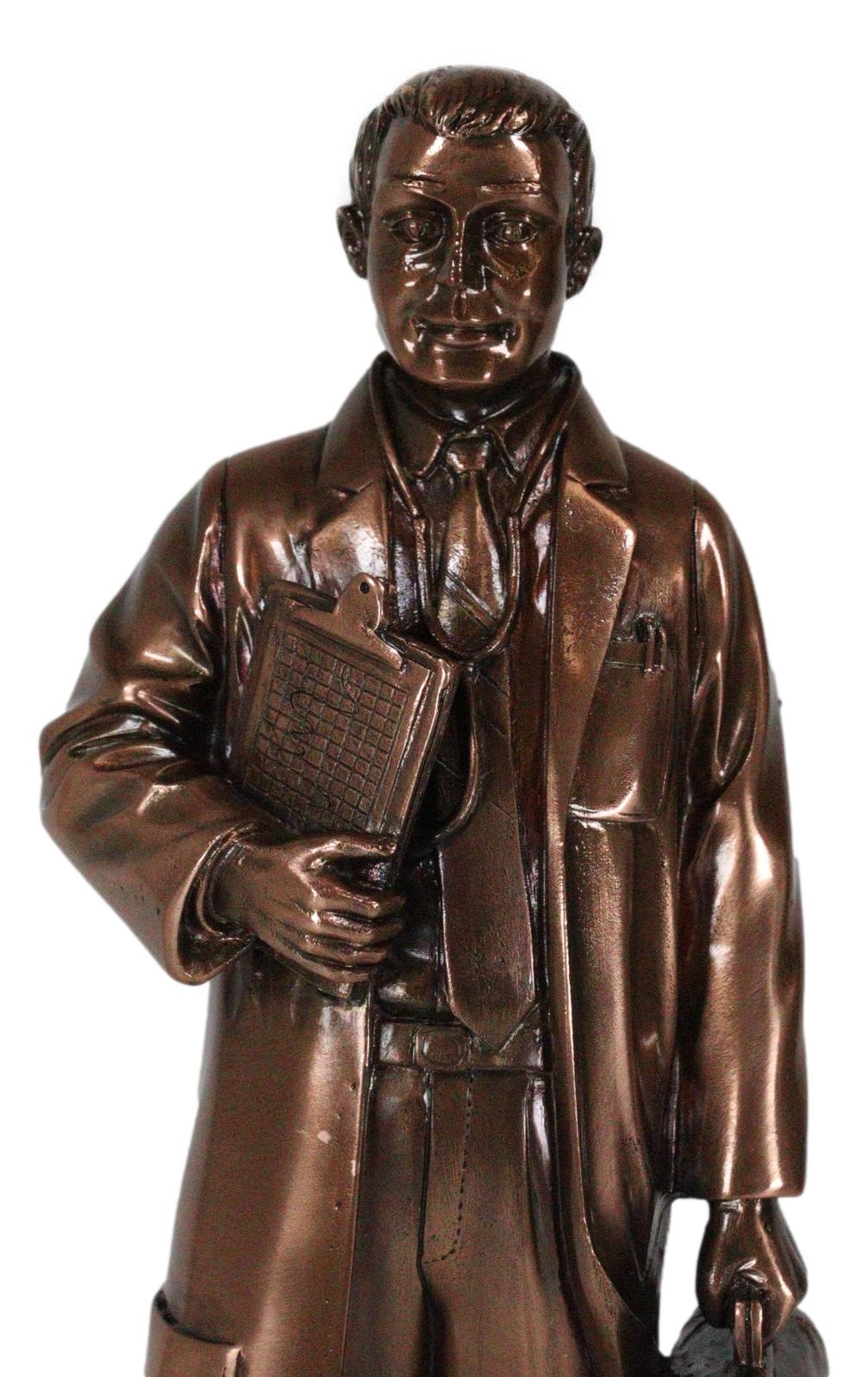 Medical Professional Physician Male Doctor Bronzed Resin Statue With Base Stand