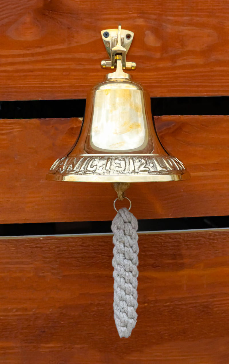 Marine Antiqued Solid Polished Brass RMS Titanic Wall Dinner Bell With Lanyard