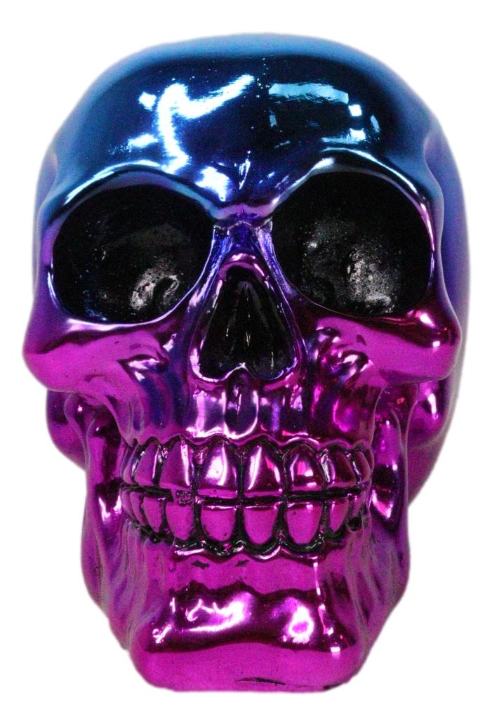 Day of The Dead Metallic Blue and Pink Plated Gothic Skull Figurine Skeleton