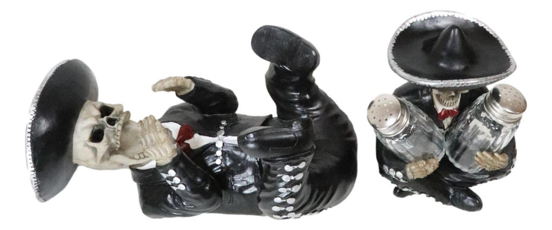 Day Of The Dead Skeleton Mariachi Band Wine And Salt Pepper Shakers Holder Set