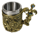 Large Golden Dragon Mug with Jeweled Sword Handle Medieval Fantasy Tankard 20oz