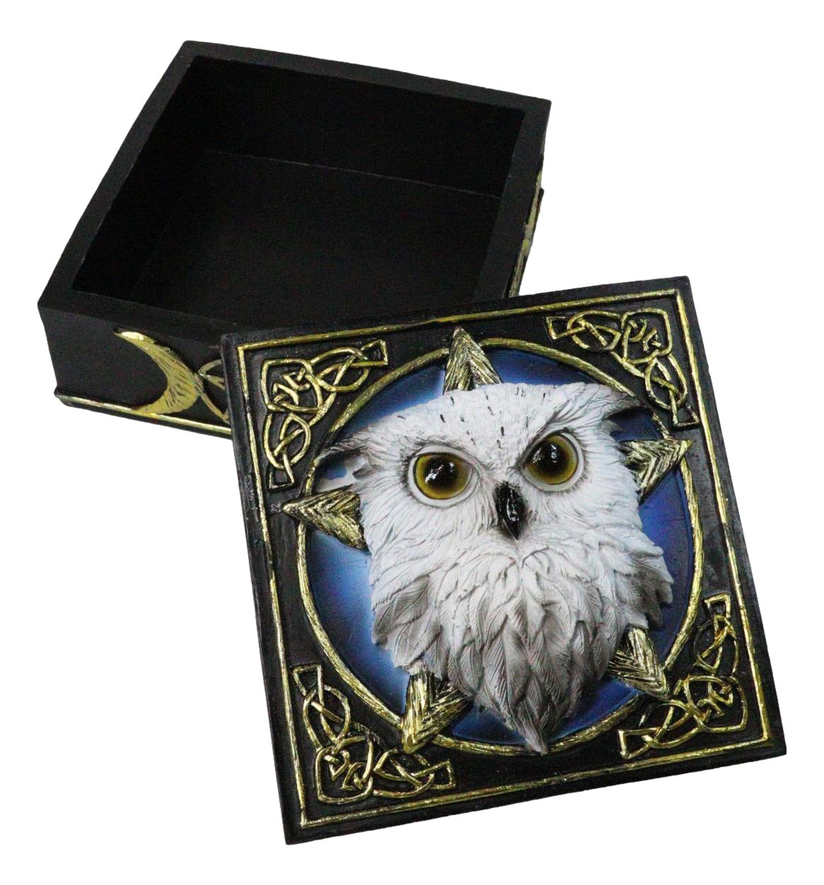 Snowy Owl Trinket Box, 5 x 5 Inch Decorative Keepsake Box with Celtic Knotwork