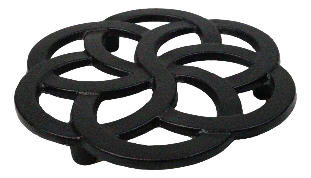 Floral Scroll Geometry Traditional Cast Iron Metal Tetsubin Teapot Trivet Stand