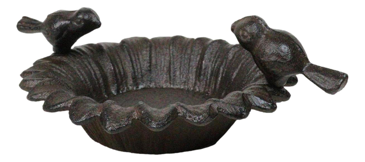 Small Rustic Cast Iron Lovebirds Perching On Sunflower Garden Bird Feeder Bath