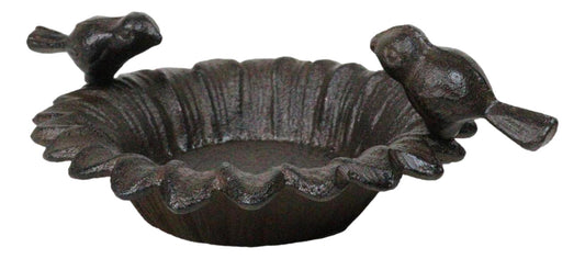 Small Rustic Cast Iron Lovebirds Perching On Sunflower Garden Bird Feeder Bath