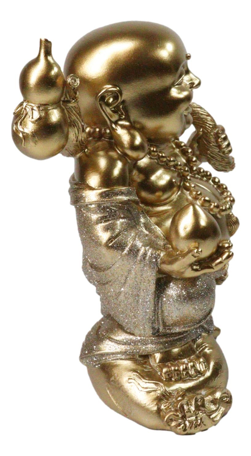 Golden Maitreya Laughing Buddha Bodhisattva Figurine Prosperity Wealth Happiness