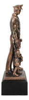 Heroic Men In Blue Police Officer Holding Girl Daughter Hand Bronzed Statue