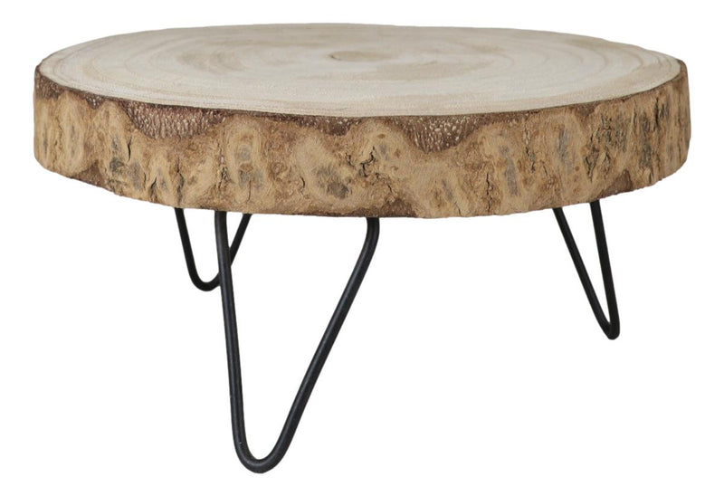 Unfinished Natural Wood Bark Round Slice with Metal Legs Pedestal Stand 9"D