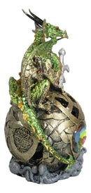 Metallic Green Treasure Dragon Perching On Colorful LED Orb Night Light Figurine