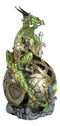 Metallic Green Treasure Dragon Perching On Colorful LED Orb Night Light Figurine