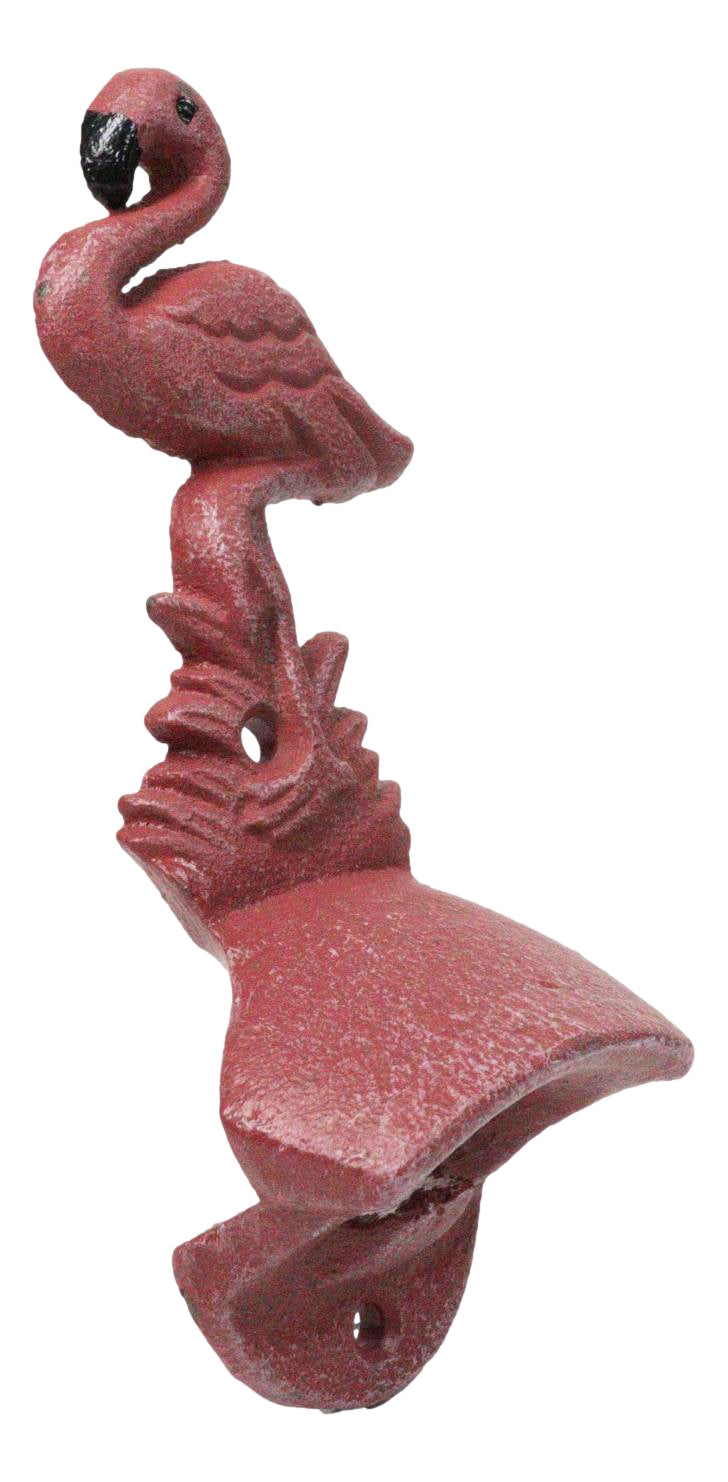 Pack Of 2 Cast Iron Tropical Bird of Paradise Pink Flamingo Wall Bottle Opener