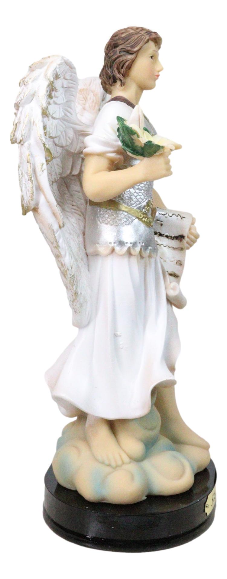 Archangel Saint Gabriel Holding Scroll and White Lotus Figurine With Base 8"H