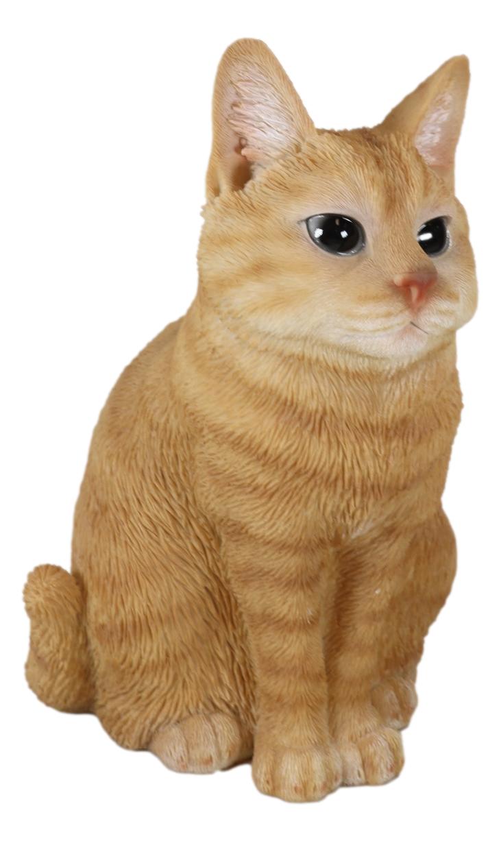 Realistic Adorable Fat Feline Orange Tabby Cat Kitten Sitting Figurine 7.5"H