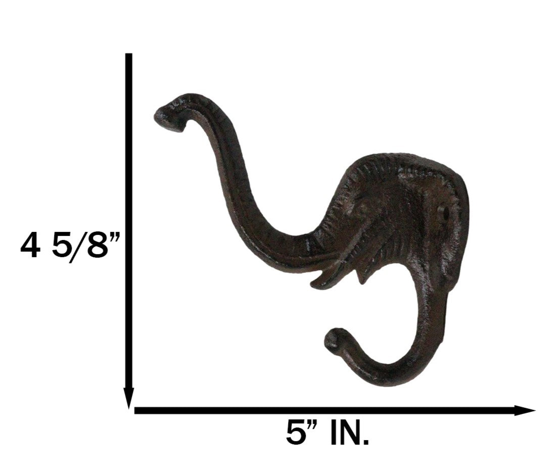 Pack Of 2 Rustic Cast Iron Safari Elephant Trunk Up Double Peg Wall Hook Hanger