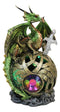 Metallic Green Treasure Dragon Perching On Colorful LED Orb Night Light Figurine
