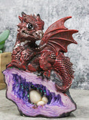 Adorable Quartzite Red Baby Dragon On Faux Geode Fossil Cove With Eggs Figurine