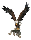 Large Bald Eagle Figurine with Outstretched Wings Taking Flight from Tree Branch