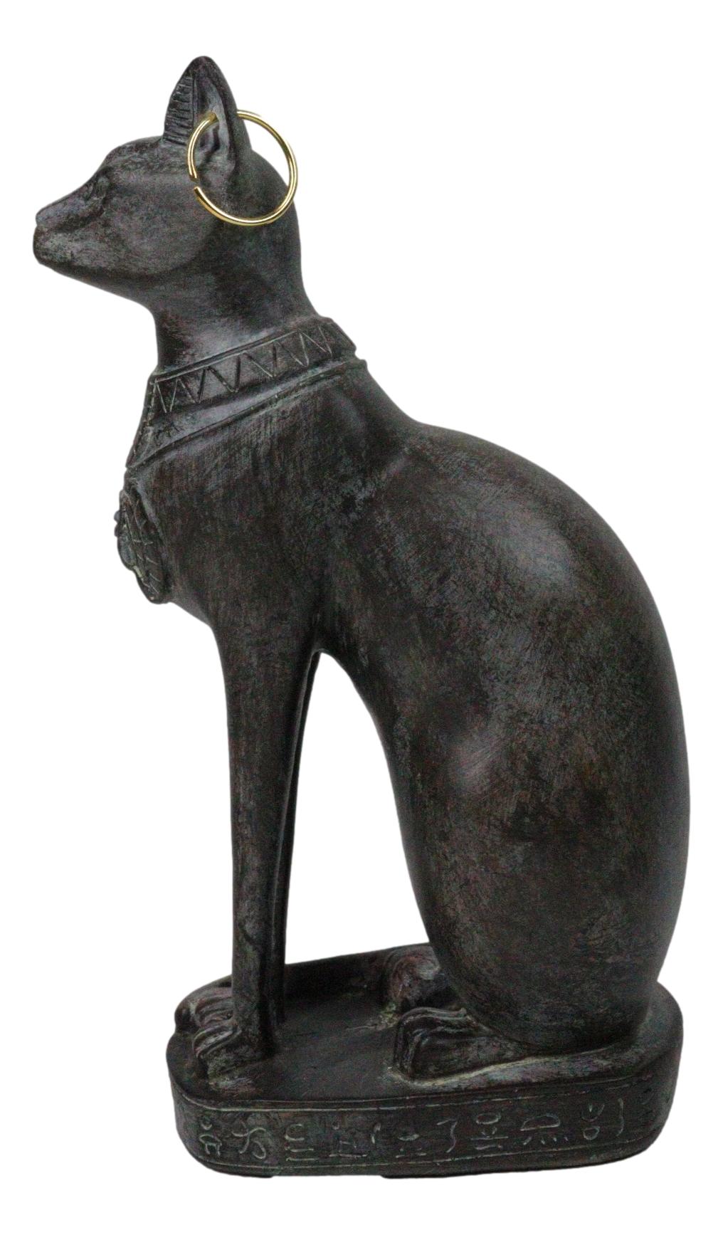 Ancient Egyptian Ubasti Bastet Cat Sitting in Royal Pose Faux Clay Figurine 7"H