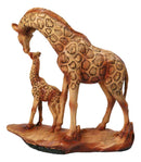Safari Giraffe Family Figurine Mother and Calf Faux Wood Carved Look Figurine