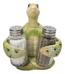 Marine Green Shell Sea Turtle Hugging Glass Salt Pepper Shakers Holder Figurine