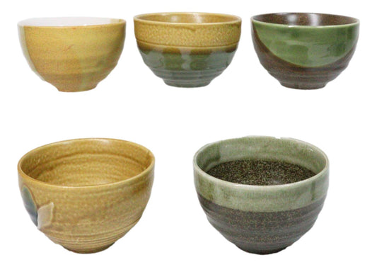 Abstract Art Tenmoku Glazed Ceramic 10oz Matcha Tea Bowl Set of 5 Made In Japan