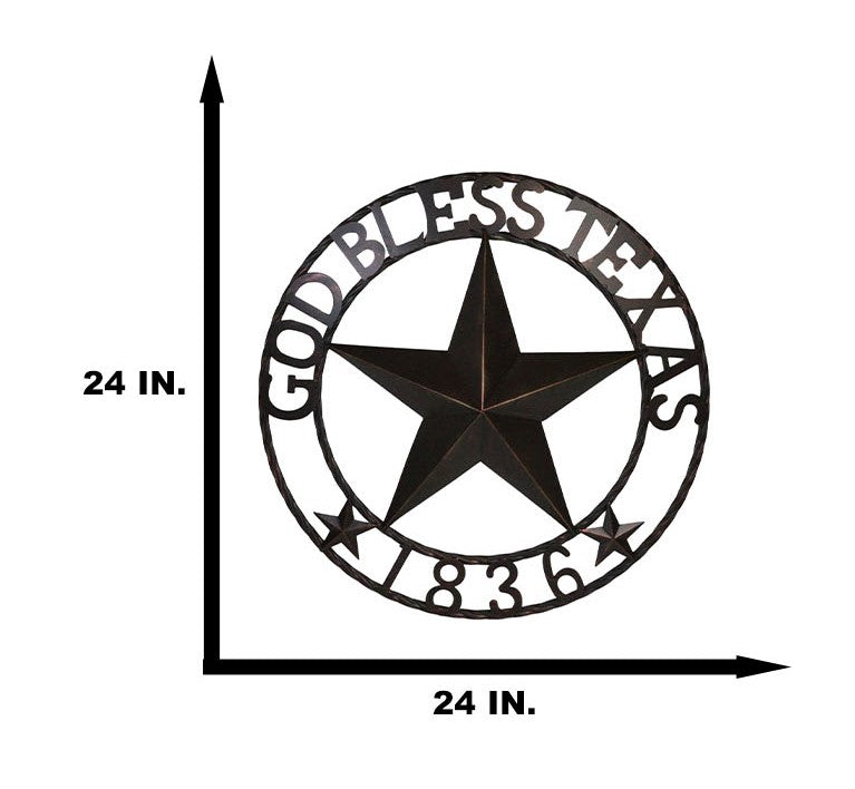 24"Dia Patriotic Western Lone Star God Bless Texas 1836 Metal Wall Circle Sign