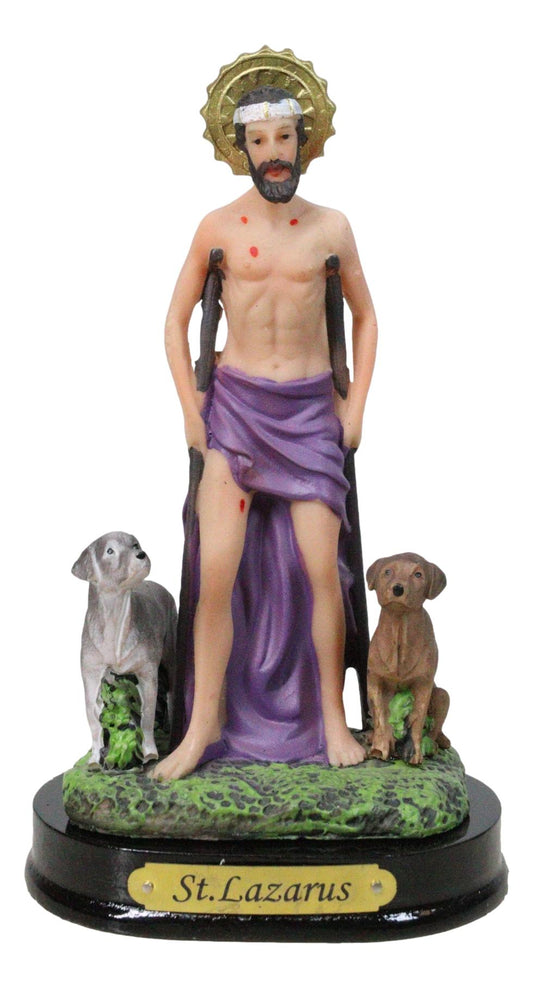 Catholic Saint Lazarus with Dogs and Sun Border Medal Figurine With Name Base - Ebros Gift