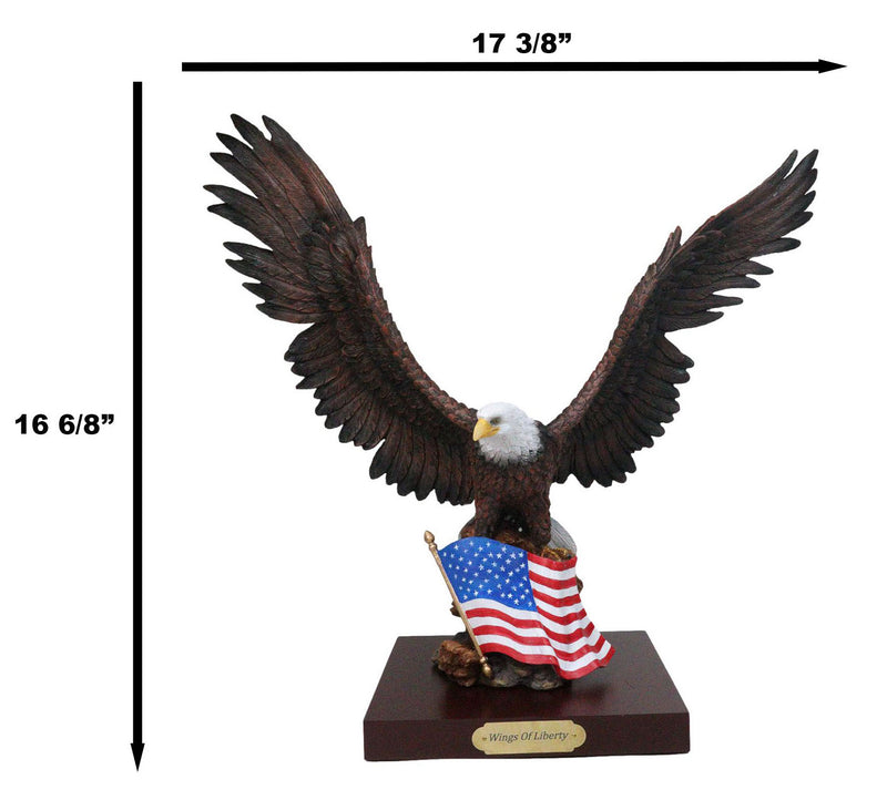 Large Wings Of Liberty Bald Eagle Set On American Flag Statue With Base 17"