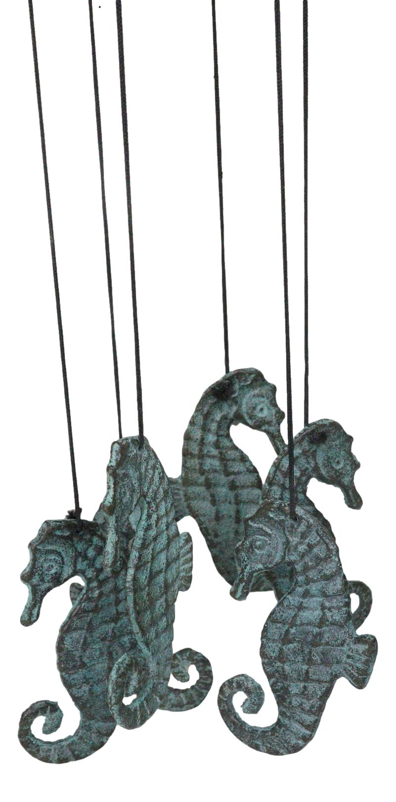 Verdigris Distressed Brass Metal Nautical Bell With Marine Seahorses Wind Chime
